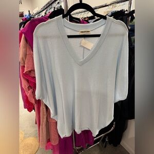 Charlotte Avery Sky Blue V-Neck Women's Blouse